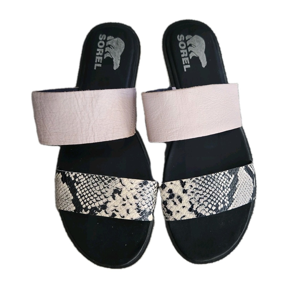 Sorel Ella II Slide Mauve Vapor Sandal Flats Snake Print Leather Women's 9.5 - Picture 3 of 7